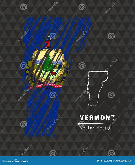 Vermont National Vector Map With Sketch Chalk Flag Sketch Chalk Hand