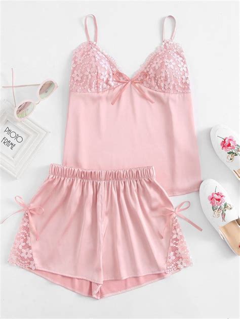 Floral Lace Detail Bralette Cami Top With Shorts Pajama Set En 2020 Ropa Pijamas Mujer Y Ropa