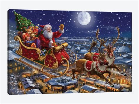 santa sleigh and reindeer in sky art print by marcello corti icanvas