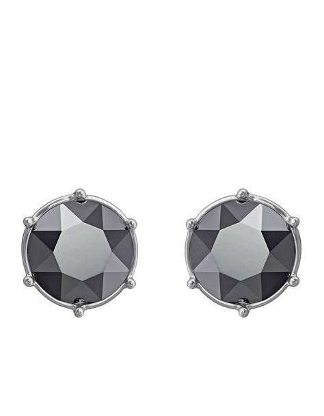 Swarovski Typical Silvertone And Jet Hematite Crystal Stud Earrings In