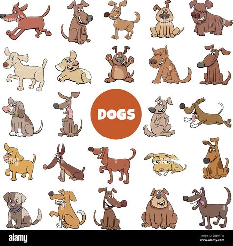Cartoon Illustration Of Dogs And Puppies Animal Characters Set Large