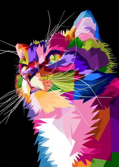 Cute Cat On Pop Art Metal Poster Print Peri Priatna Displate In
