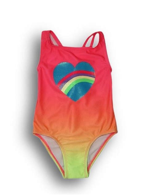 Freestyle Girls One Piece Ombre Reversible Sequin Heart Swimsuit Sizes 4 12
