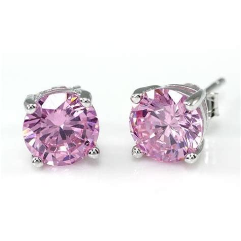 1 Carat Round Cut Lab Created Fancy Pink Diamond Stud Earrings Etsy