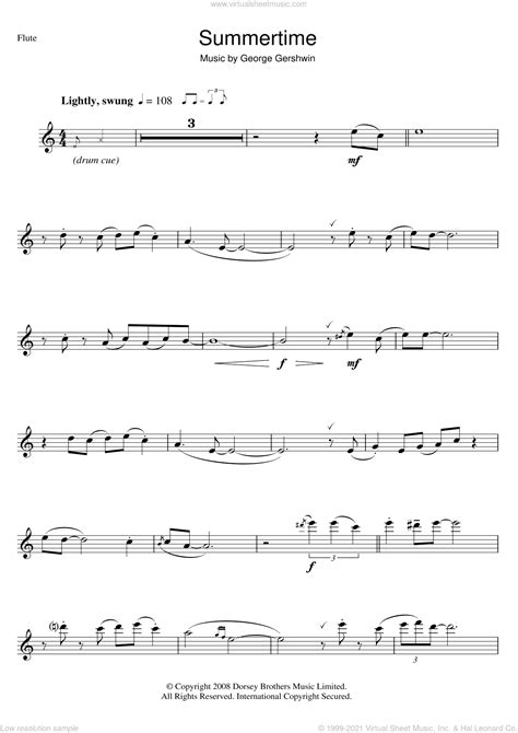 Summertime Sheet Music For Flute Solo Pdf Interactive
