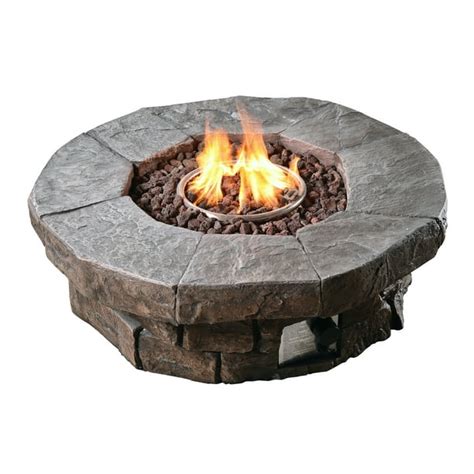 Peaktop Outdoor Round Stone Look Propane Gas Fire Pit
