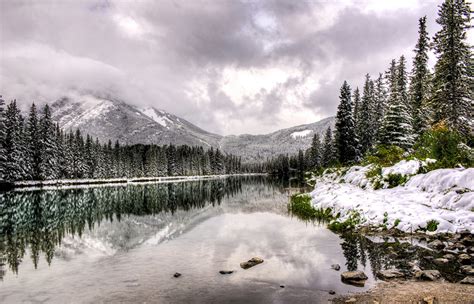 Fonds Decran Canada Montagnes Forêts Hiver Lac Alberta Picea Neige