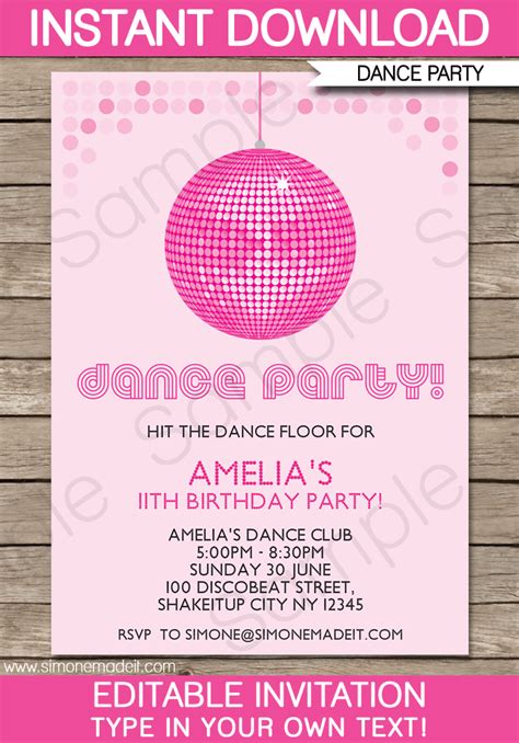 Dance Party Invitations Template Printable Disco Birthday Party Invites