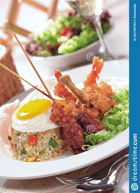 Asian Food Fry Rice With Satay Stock Image Image Of Restaurant Snow