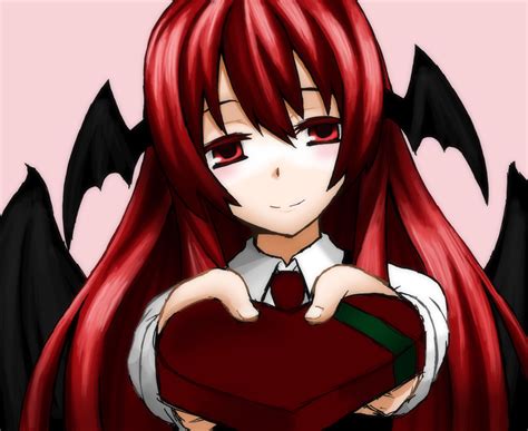 Safebooru 1girl Bat Wings Head Wings Incoming T Koakuma Long Hair Looking At Viewer Necktie