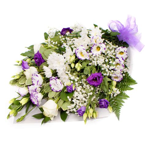 Artificial funeral flowers near me. SYM-335 Funeral Flowers in Cellophane PURPLE & WHITE ...