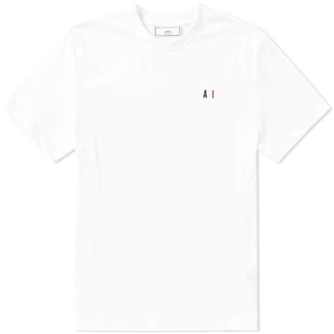 Ami Small Tricolour Logo Tee White End