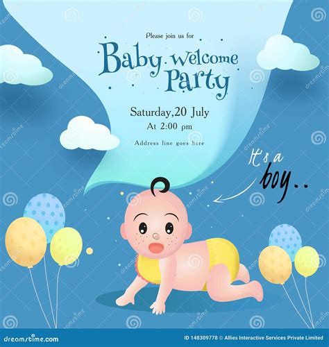 Baby Welcome Party Invitation Card Design With Cute Little Boy