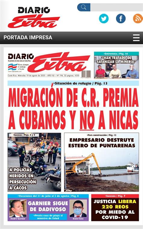 Portada Diario Extra MiÉrcoles 19 De Agosto 2020 Diario