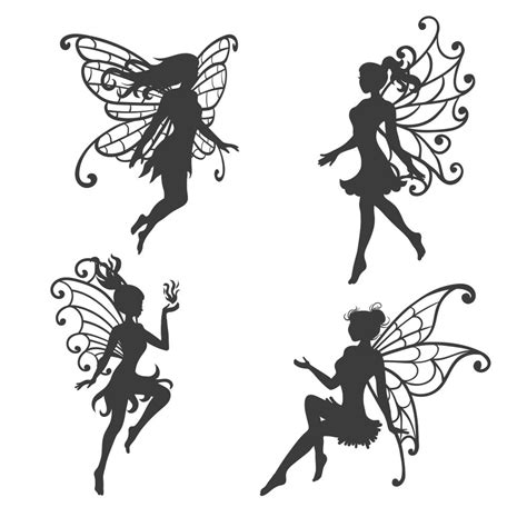 Set Of Beautiful Fairy Silhouettes Vector Collection Fairy Silhouette