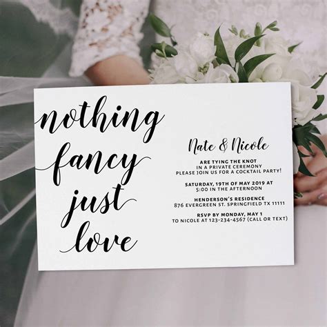 Casual Elopement Wedding Reception Cards Simple Calligraphic Elopement