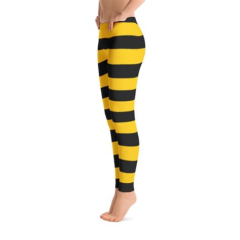 Bumble Bee Leggings Yellow Black Striped Broad Stripes I Funny Cute