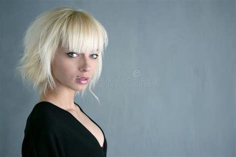 Blonde Beautiful Fashion Girl Gray Background Stock Image Image Of