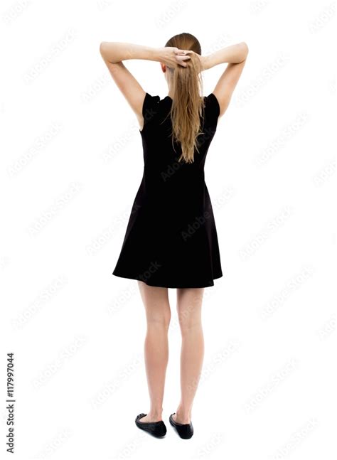 Back View Of Standing Young Beautiful Woman Girl Watching Rear View People Collection