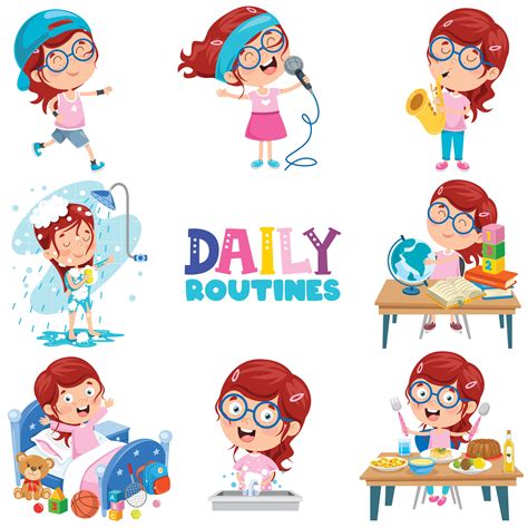 Cartoon Boy Daily Routine Activity Set Royalty Free V