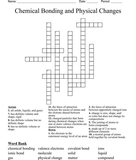 Chemical Bonding And Physical Changes Crossword Wordmint