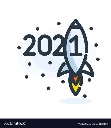 Spaceship Sign For 2021 Year Calendar 2021 Happy Vector Image