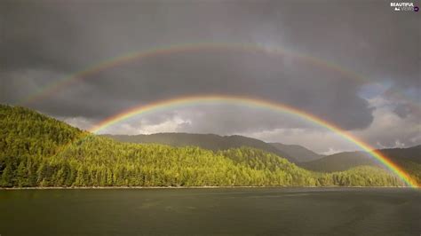 Landscape Forest Rainbows Lake Beautiful Views Wallpapers 1920x1080