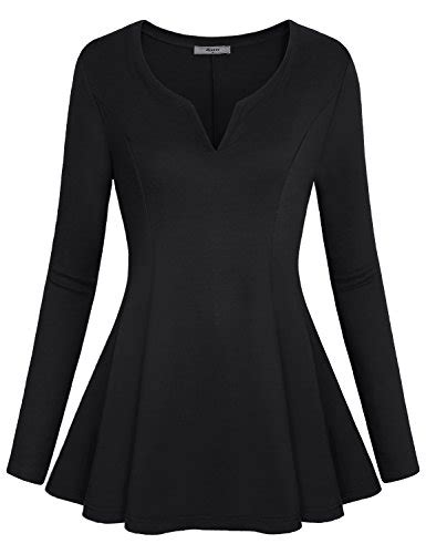 Miusey Womens Long Sleeve V Neck Pleated Fitted Tunic Peplum Tops Enilme