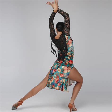 New Sexy Print Tassel Split Women Latin Skirt Latina Dance Dress Women