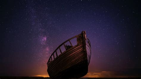 Download 1920x1080 Wallpaper Boat Night Sky Starry Night Stars