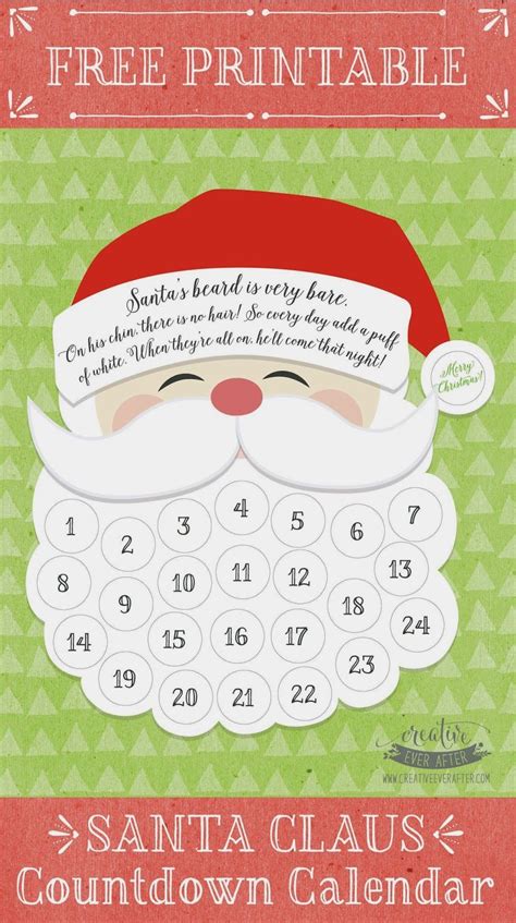 Free Printable Santa Claus Beard Countdown Calendar Christmas Countdown Printable Advent