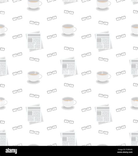 Seamless Pattern With Newspapers Coffee And Eyeglasses Flat Business