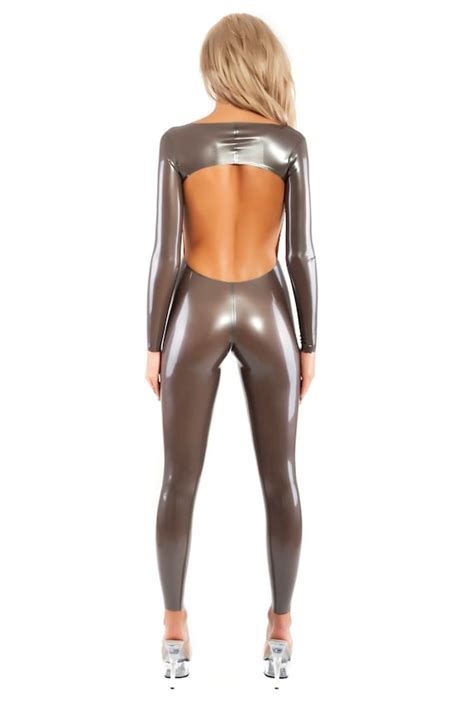 Latex Catsuit With Front Zipper Special Design Pockets