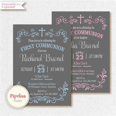 First Communion Invitation First Holy Communion Printable Etsy