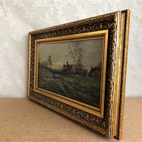 Antique Dutch Oil Painting Woman On Countryside Primitive Etsy