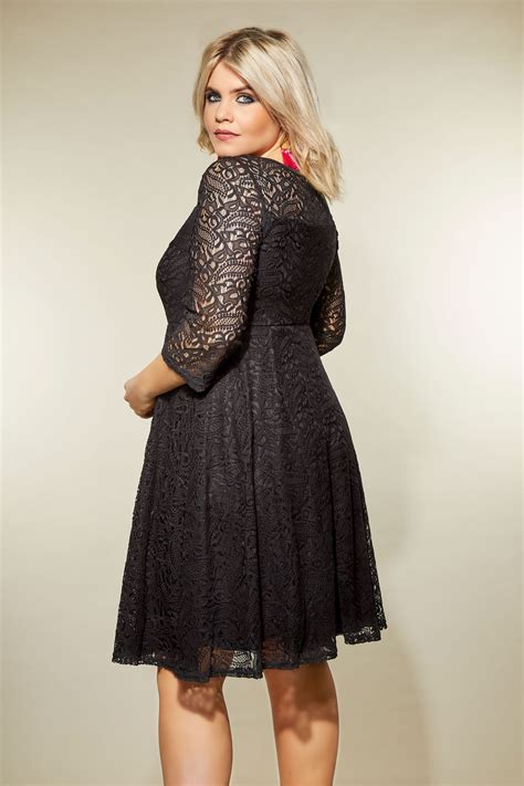 Black Lace Skater Dress Plus Size To