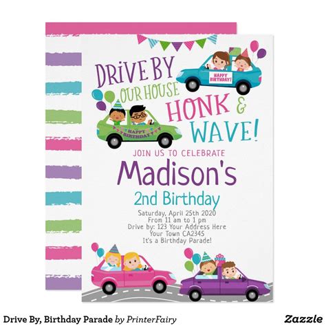 Drive By Birthday Parade Invitation Birthday