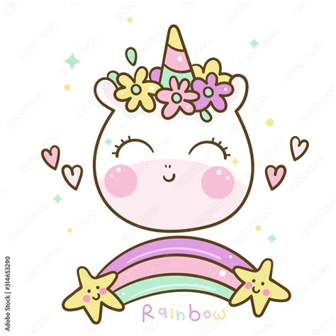 Cute Pony Vector Unicorn Head Cartoon Rainbow Kawaii Animal Girly