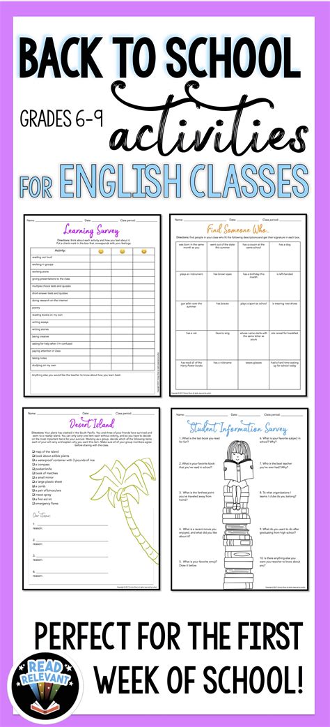 Back To School Activities For Ela First Day Of School Ideas Middle