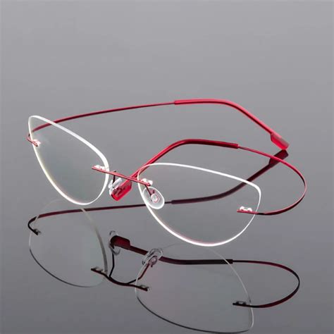 Rimless Cat Eye Glasses Frames Women Titanium Alloy Ultralight Eyeglasses Prescription Frameless