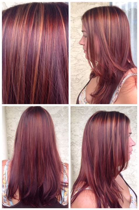 fall inspired color copper highlights with a rich red midtone and red violet lowlights red