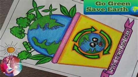 World Earth Day Drawinggo Green Save Earth Drawingsave Earth Poster
