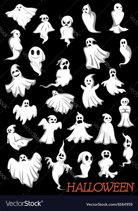 Big Set Of Halloween Flying Ghosts Royalty Free Vector Image