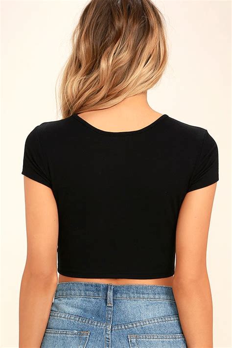 Cool Black Top Crop Top Black Tee Tie Front Top 1900