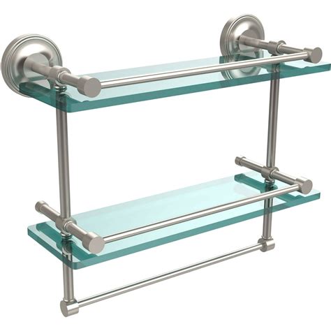 16 In Gallery Double Glass Shelf With Towel Bar In Satin Nickel