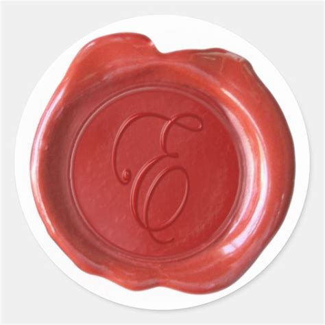 Wax Seal Monogram Red Script E Round Sticker Zazzle