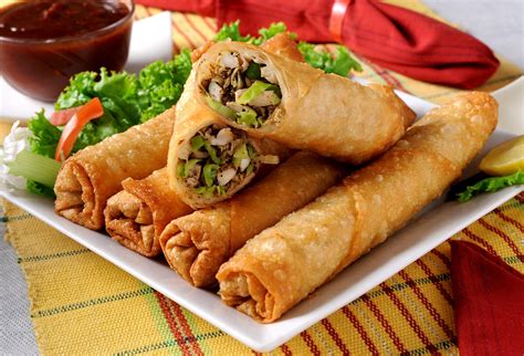 Light And Crispy Spring Rolls Filled With Carrots And Vegetables