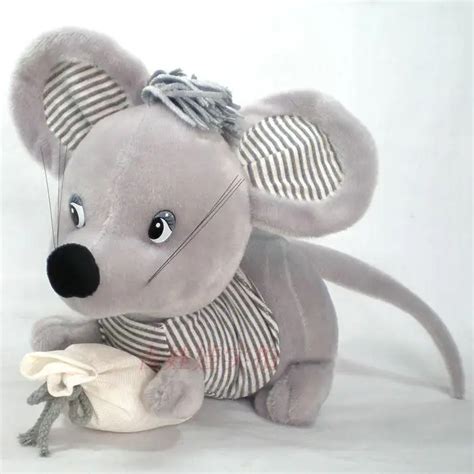 Lovely Cartoon Mouse Doll Gray Mouse Plush Toy With Bag Home