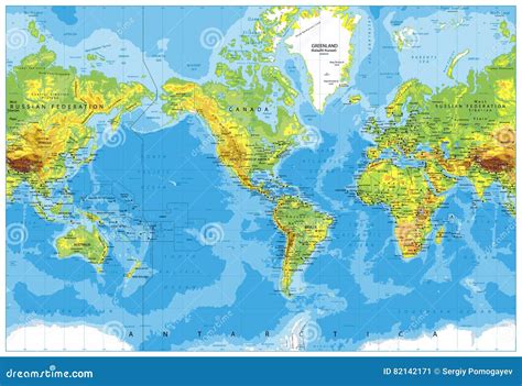 América Centró El Mapa Del Mundo Físico Ilustración Del Vector