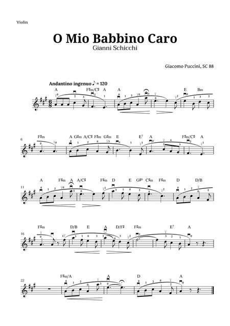 o mio babbino caro by puccini for violin and chords by giacomo puccini 1858 1924 digital